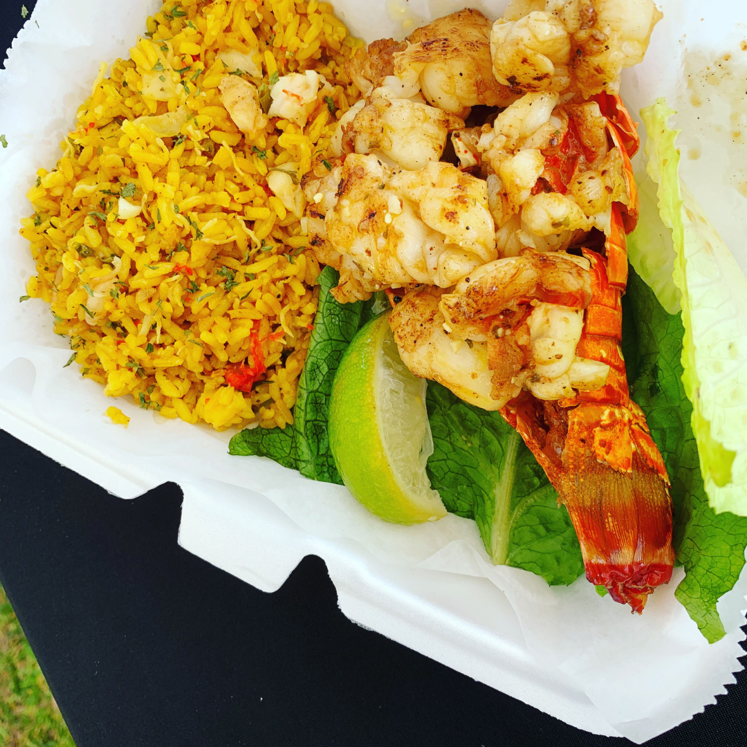 Grilled lobster and seafood rice